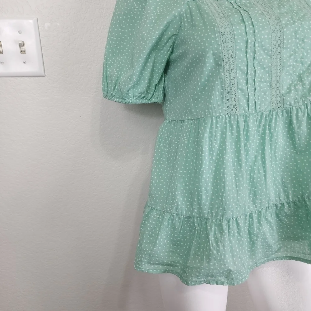 Loft‎ Dotted Lacy Tiered Square Neck  Top Size XS